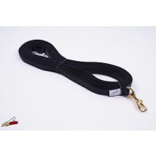 Dogtech 10 m black rubber leash with handle / brass hook